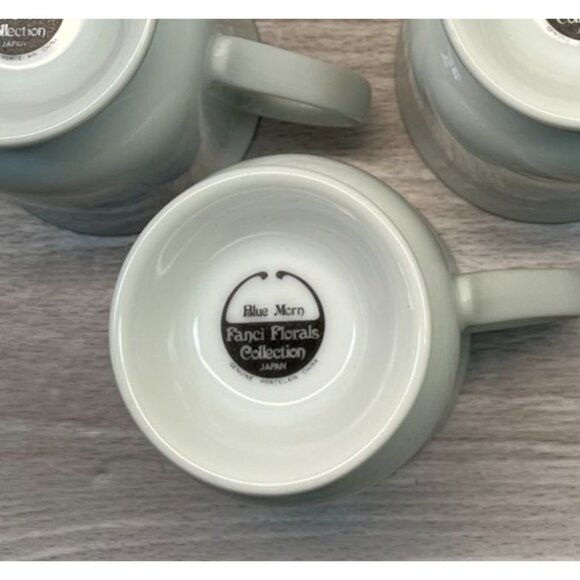 Blue Morn Floral Coffee Mugs Lot of 5 Footed Tea Cups Fanci Florals Japan - Picture 9 of 10